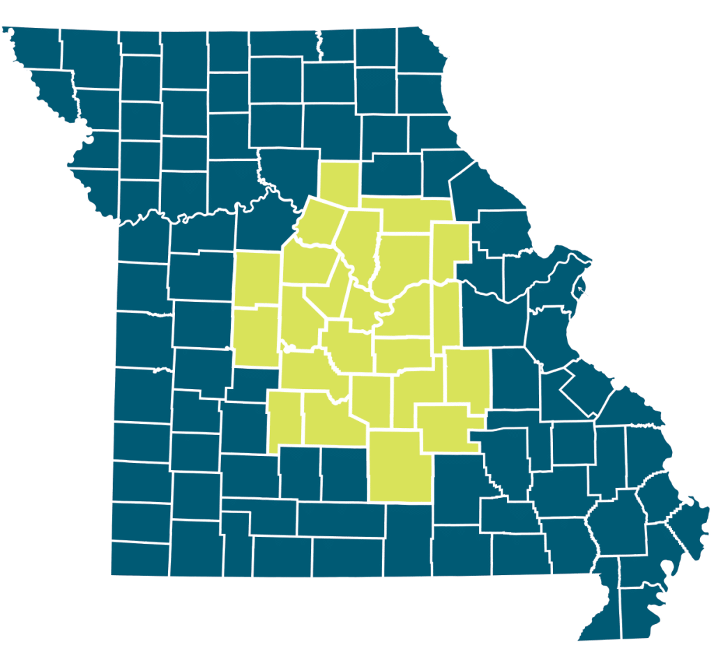 Map of the 24 counties of Missouri CMFCAA covers